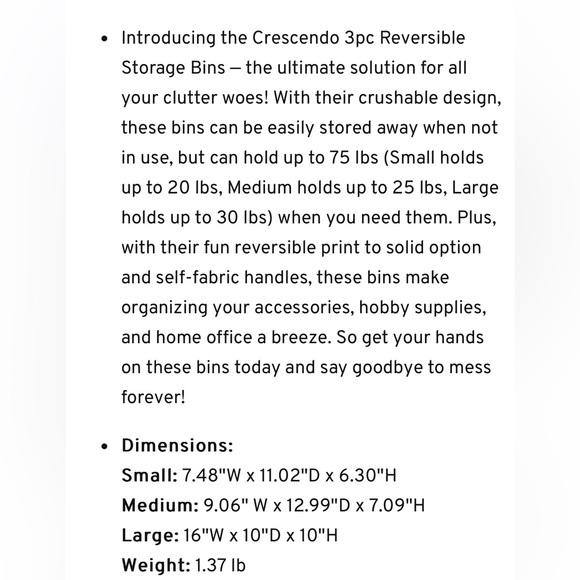 NWT Lug Crescendo 3-Piece Reversible Storage Bins in Hearts 🖤💛🖤💛 - Picture 9 of 10